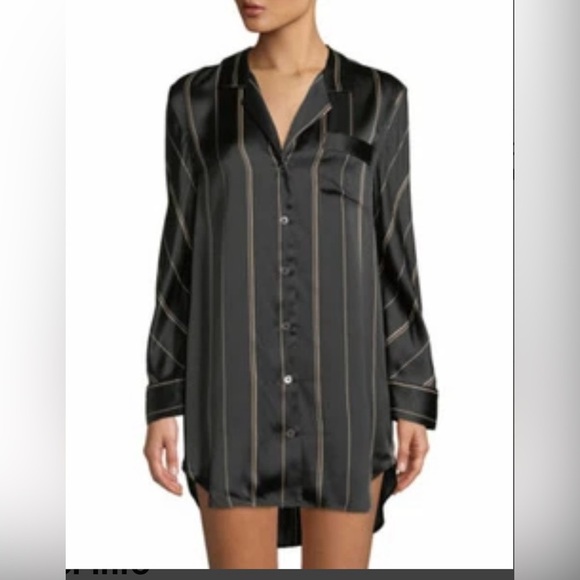 EUC Like new Neiman Marcus Black Pinstripe Silk Sleep Shirt - Picture 1 of 10